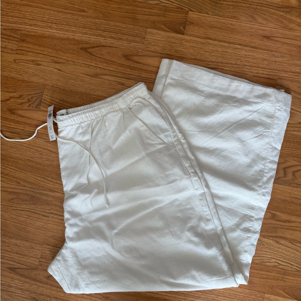Abercrombie & Fitch White Linen Drawstring Pants